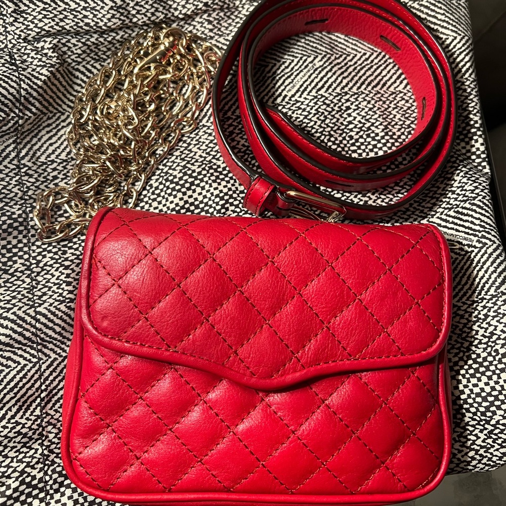 Rebecca Minkoff Red Quilted Belt Bag, also comes with gold chain!